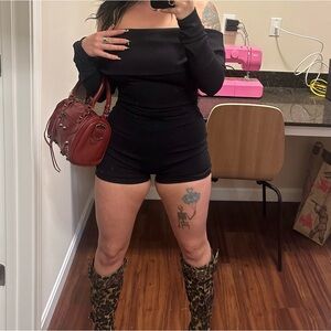 Fashion Nova. Black fold over/off shoulder romper.